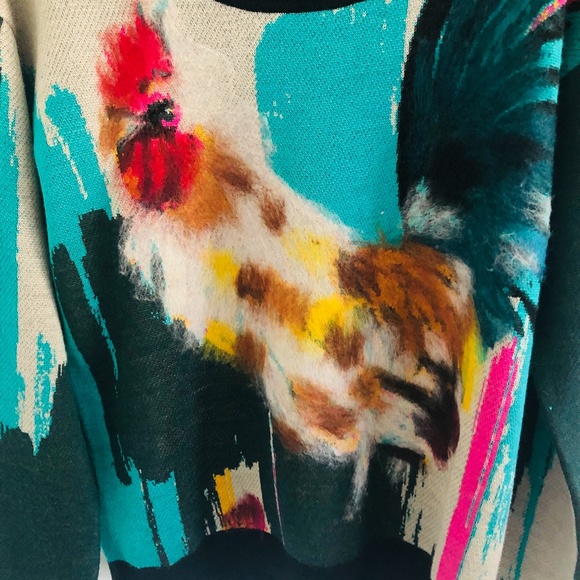 Anthro Lauren Walcott Farm Rooster Sweater M RARE - Picture 2 of 6